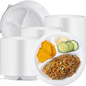 YANGRUI White Plastic Plates, 9 Inch 3 Compartments 150 Pack Food Grade Material BPA Free Reusable MFPP Dinner Plate