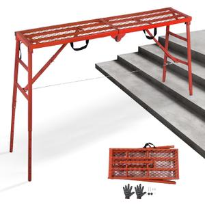 LEADALLWAY Scaffolding Platform 70(L) x15(W) x33(H) 770 Lbs Capacity Portable Adjustable Work Platform Scaffolding Ladder,Red