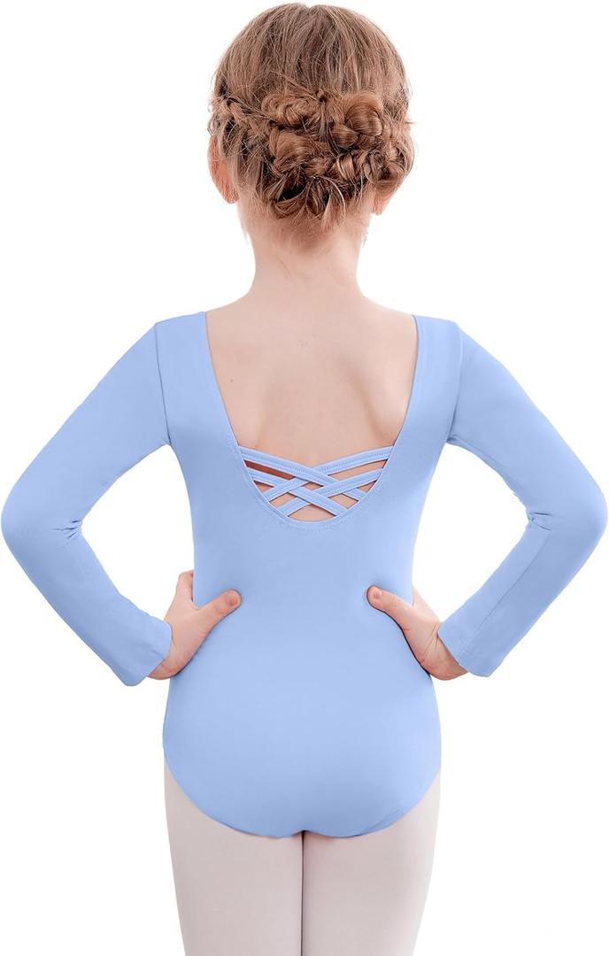 Zaclotre Team Basic Leotards for Girls Long Sleeve Crisscross Ballet Dance Gymnastic Outfits for Kids