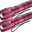 Victoper LED Flashlight 2 Pack Pink, Bright High Lumens Tactical Flashlights High Lumens with 5 Modes, Waterproof Zoomable Flash Light for Outdoor, Gifts for Hunting Camping Essentials Gear
