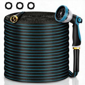 Non-Expanding Garden Hose 75FT with 10-Pattern Nozzle, Lightweight Flexible Water Hose Kink-Resistant, Brass 3/4'' Fittings & Sealing Washers, for Yard Lawn Garden Car Wash Pet Bathing (Blue and Black)