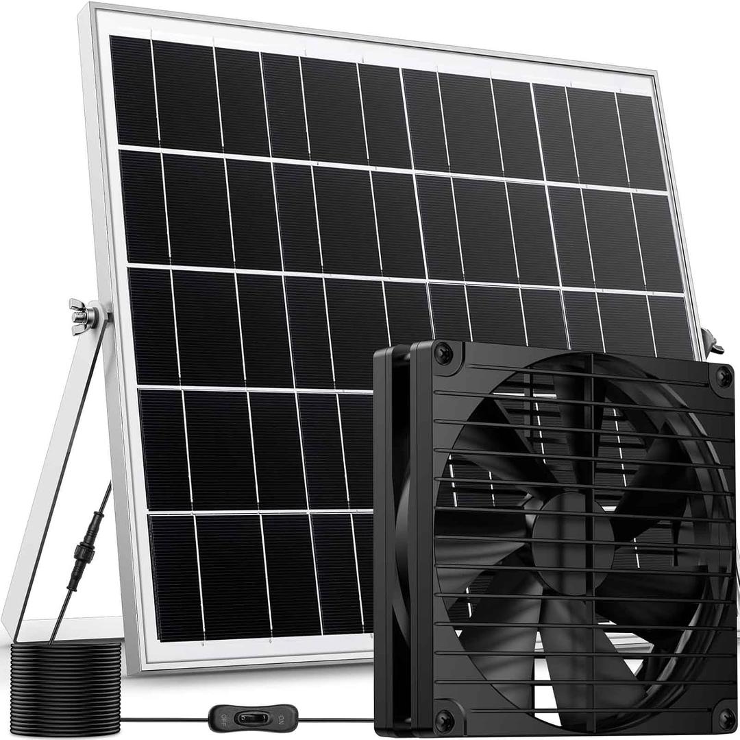 7 Inch Large Airflow Solar Powered Fan Exhaust Vent for Outside Greenhouse Chicken Coop Shed Trailer, 22W Solar Panel IPX7 Waterproof Brushless DC Motor 16.5 Ft On/Off Switch Cable