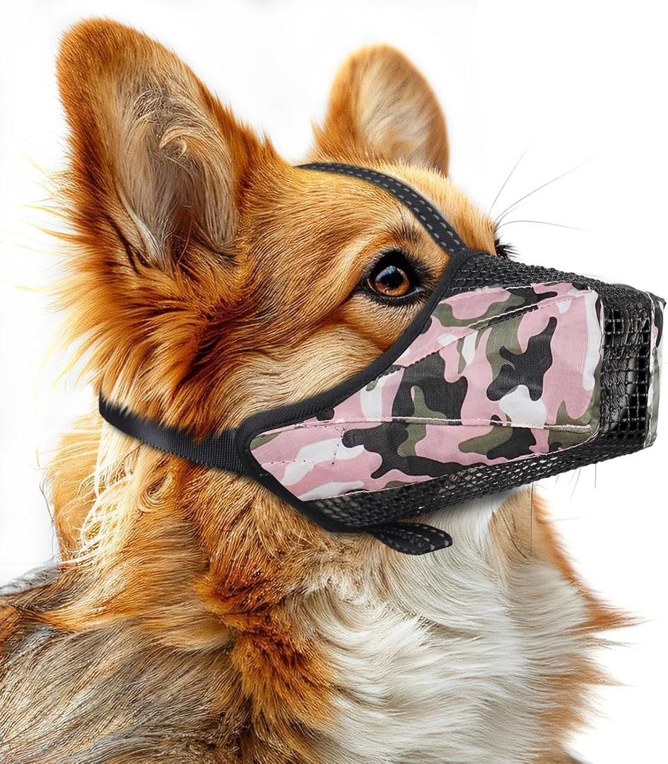 Mesh Dog Muzzle, Breathable Soft Dog Muzzle with Reflective Straps for Secure Fit, Prevents Biting, Chewing Scavenging- Adjustable for Small Medium Large Dogs,Pink,M