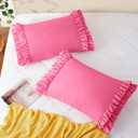 Vonty Ruffled Pillow Cases Body Pillowcases(20x54), Decorative Ruffle Pillowcases - Hot Pink Body Pillow Cases Set of 2, Scalloped Euro Sham Farmhouse Pillow Shams with Envelope Closure