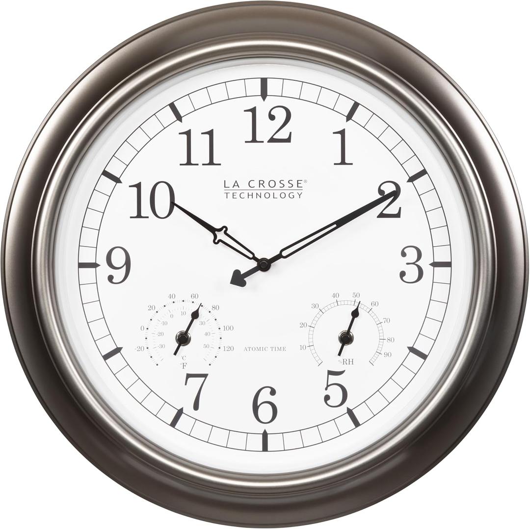 La Crosse Technology WT-3181PL-INT 18 inch Atomic Outdoor Clock with Temperature & Humidity