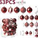 Christmas Ball Ornaments Set Assorted Shatterproof Ornaments 63 PCS Shaped Styles Xmas Tree Holiday Decorative,Red