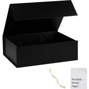 Black Gift Box,16x14x5.3 Large Gift Boxes With Lids For Presents Includes Ribbon And Diy Printable Sticker Paper,Bridesmaid Proposal Box,Magnetic Gift Box For Birthday,Wedding,Graduation