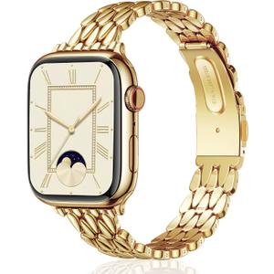 VISOOM Gold Iwatch Bands Compatible With Apple Watch Bands 38/40/41/42/44/45/46mm Women - Thin Metal Dressy Luxury Cute Designer Apple Watch Series 11 10 Se 9 8 7 6 5 4 3 2 1 Bracelet Bands for Women