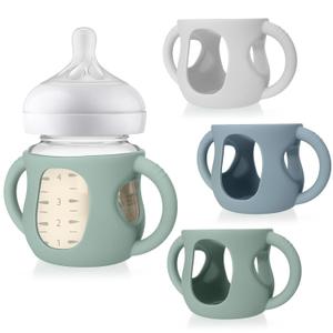 Juome Silicone Sleeves with Handles for Avent Natural Glass Baby Bottle - 3 Pack Anti Breakage Baby Bottles Holder, Compatible with Philips Avent Anti Colic Baby Bottles 4 oz (green+white+blue)