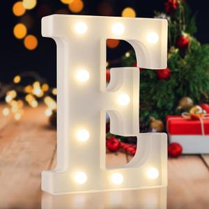 LED Marquee Letters, White 26 Alphabet Light Up Letters, Battery Powered LED Letter Lights for Birthday Party, Christmas Night, Home, Bar, Graduation, Wedding Decoration(E)