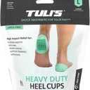 Tuli's Heavy Duty Heel Cups, Shock-Absorbing Cushion Insert for Plantar Fasciitis, Severs Disease, and Heel Pain, Green, 2 Pairs, Regular