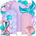 Foilswirl 34 Pieces Mermaid Birthday Party Decorations 4ft 5ft 6ft Mermaid Arch Backdrop Covers Spandex Arch Backdrop Cover Pink Purple Seashells Balloons for Summer Birthday Party