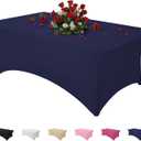 Famstar Table Cloth Navy Blue 8FT Spandex Tablecloth for Rectangle Fitted Table Cloths Stretch Covers Washable Wrinkle Free Tablecloths for Festival Camping Picnic Wedding Party