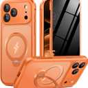 BERFY for iPhone 17 Pro Case, Compatible with MagSafe, Built in Privacy Screen Protector and 360 Spin Magnetic Stand, Anti-Spy Full Body Shockproof Matte Phone Case for 17 Pro 6.3", Orange