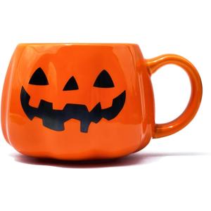 12 oz Halloween Pumpkin Mug  Orange Ceramic Jack-O-Lantern Coffee Cup with Spooky Face, Fall Themed Drinkware for Hot Chocolate, Tea, and Seasonal Decor