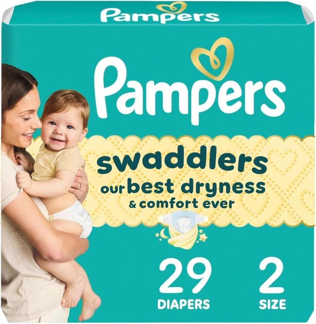 Pampers Swaddlers Diapers, Size 2 (10-22 lbs), 29 Count, Absorbent, Keeps Baby Dry and Comfortable, Skin Safe Disposable Baby Diaper 