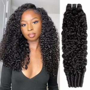 Bundles Human Hair 3C4A Spiral End Quick 3Pcs Burmese Curly Water Wave Bundles Human Hair Extensions for Black Women 14-30 INCH Natural Black (3 Burmese Bundles Curly Human Hair, 16 18 20)