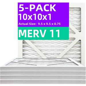 10x10x1 MERV 11 (5-Pack) Pleated Air Filter (Actual Size: 9.50" x 9.50" x 0.75") MPR 1000-1200 & FPR 7, Furnace Air Filters, 10x10x1 air filter