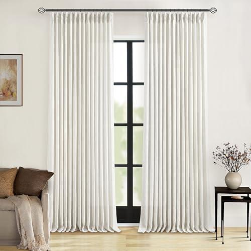 TWODRAPES Natural Pinch Pleated Linen Curtains 126 Inches Long 2 Panels for Living Room Bedroom Memory Training Shaped Semi Sheer Pleat Drapes Hooks Rings Light Filtering Window Curtain 40x126