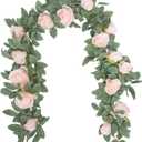 Der Rose 2 Pcs 13Ft Artificial Eucalyptus Flower Garland with Fake Silk Rose Flower Vine Rose Leaves Greenery Garland for Wedding Arch Table Wall Backdrop Party Room Decor (Pink) (Pink Rose 2 Pcs)