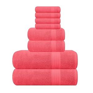 GLAMBURG Ultra Soft 8-Piece Towel Set - 100% Pure Ringspun Cotton, Contains 2 Oversized Bath Towels 27x54, 2 Hand Towels 16x28, 4 Wash Cloths 13x13 - Ideal for Everyday use, Hotel & Spa - Black