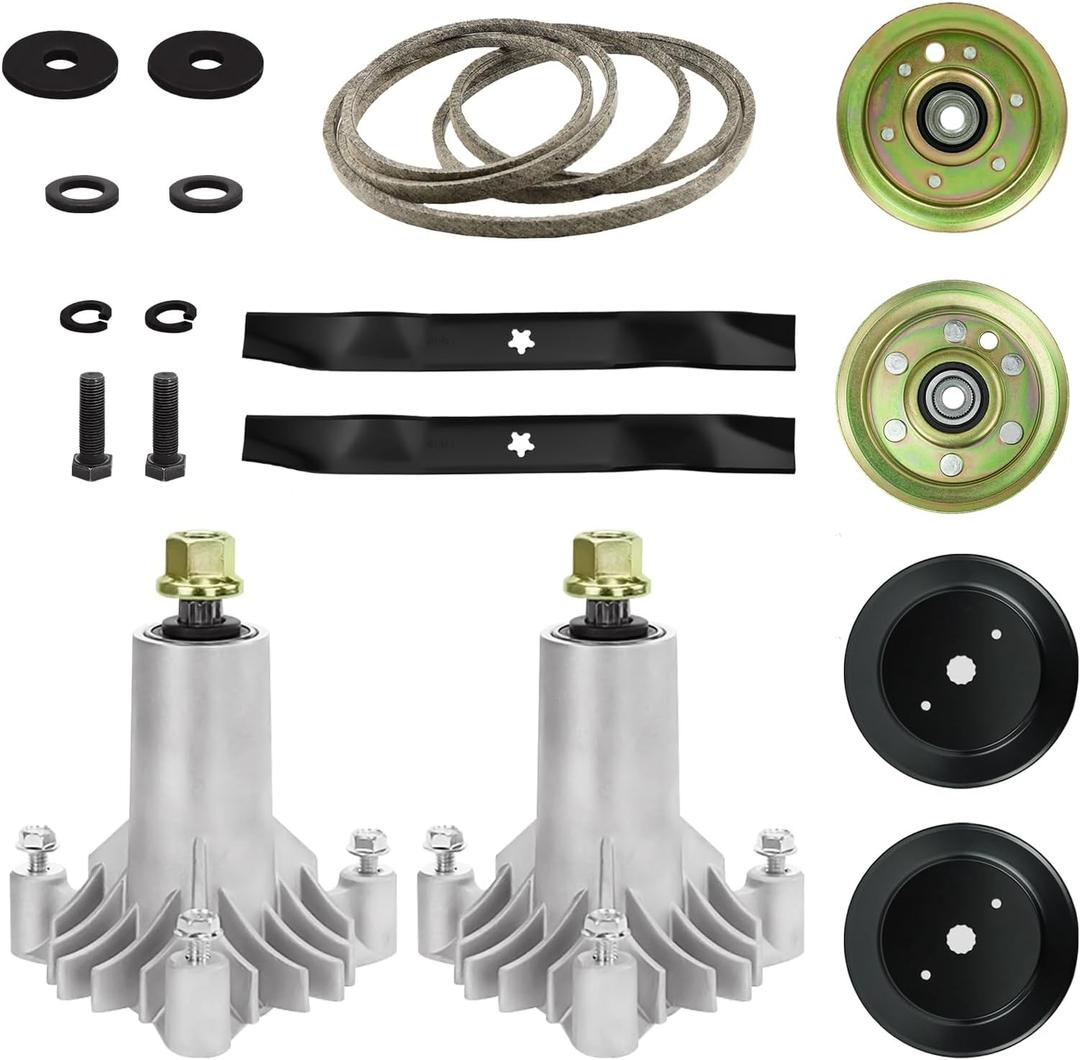 42 Inch Deck Rebuild Kit for Craftsman LT1000 LT2000 Poulan for Husqvarna Models, 2 Spindles 130794 532130794, 2 Blades 134149 138498 138791, 95 1/2" Belt 144959, Pulleys 129861 173436 153535
