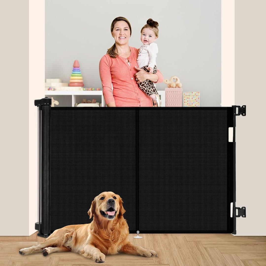Miumoon 59 inch Retractable Baby Gates 42 inch Tall, Retractable Gate with Reinforced Strip Design to Prevent Crawling Through, 5 FT Retractable Dog Gate for Stairs, Doorways, Hallways, Indoor/Outdoor