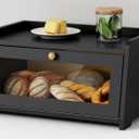 Goozii Black Bread Box for Kitchen Countertop, Small Vintage Counter Top Breadbox, Homemade Bread Storage Container for Sourdough Loaf, Farmhouse Wooden Corner Kitchen Counter Organizer for Cabinet