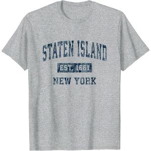 Staten Island New York Vintage Varsity Sports Navy Text T-Shirt S