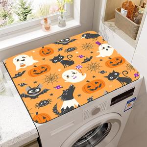 Cute Halloween Pumpkin Ghost and Bat Dryer Top Protector Mat,Dust-proof Washer and Dryer Covers For The Top,Non-slip Washing Machine Dust Cover Pad for Laundry Room Home Decor,23.6"x19.7"