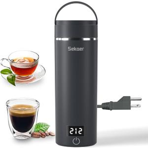 Sekaer Travel Portable Electric Kettle, Small Tea Kettle Coffee Mini Hot Water Boiler, 400mL & 304 Stainless Steel, with 4 Variable Presets and Auto Shut-Off SKE-840G (Gray Silver)