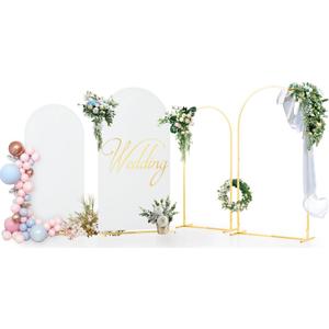 Wedding Arch Backdrop Stand Set of 2 (7.2FT & 6.6FT) with 2 White Spandex Fitted Arch Cover,Metal Arch Backdrop Stand and Cover Set for Birthday Party Baby Shower Anniversary Graduation Decoration