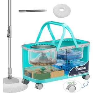2026 Upgraded Easy-Use Spin Mop for Cleaner, Clean & Dirty Water Separation Mop Bucket for Pet & Family Homes,360 Swivel Wheels, Safe for Hardwood & Tile, Adjustable Handle,1 Reusable Mop Heads