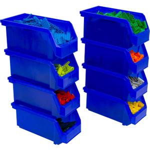 Plastic Containers for Organizing and Storage Bins for Closet, Kitchen, Office, Garage or Pantry Organization, Stackable Bins, Medium (11" x 5" x 5.5"), 8-Pack, Blue