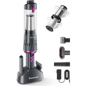 Handheld Vacuum Cordless Car Vacuum Cleaner Powerful Suction Car Vacuum Lightweight Portable Rechargeable Hand Held Vacuum Cleaner One-Touch Empty with HEPA Filter (Neon Purple)