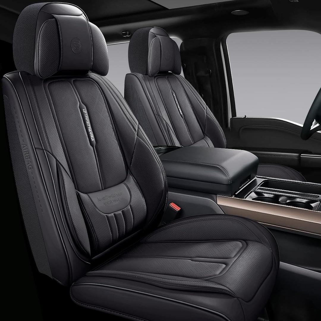 NS YOLO Universal Fit Full Coverage Leather Car Seat Covers for Cars,SUVs and Pick-up Trucks, Car Seat Protector,Automotive Seat Covers Full Set,Car Seat Cushion,Black Seat Cover for 5 Seats