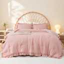 Litanika Full Size Comforter Sets, 3 Pieces Blush Pink Ruffle Girls Women Cute Bedding Comforters & Sets, Lightweight Fluffy Microfiber as Gift (79x90In Comforter & 2 Pillowcases)