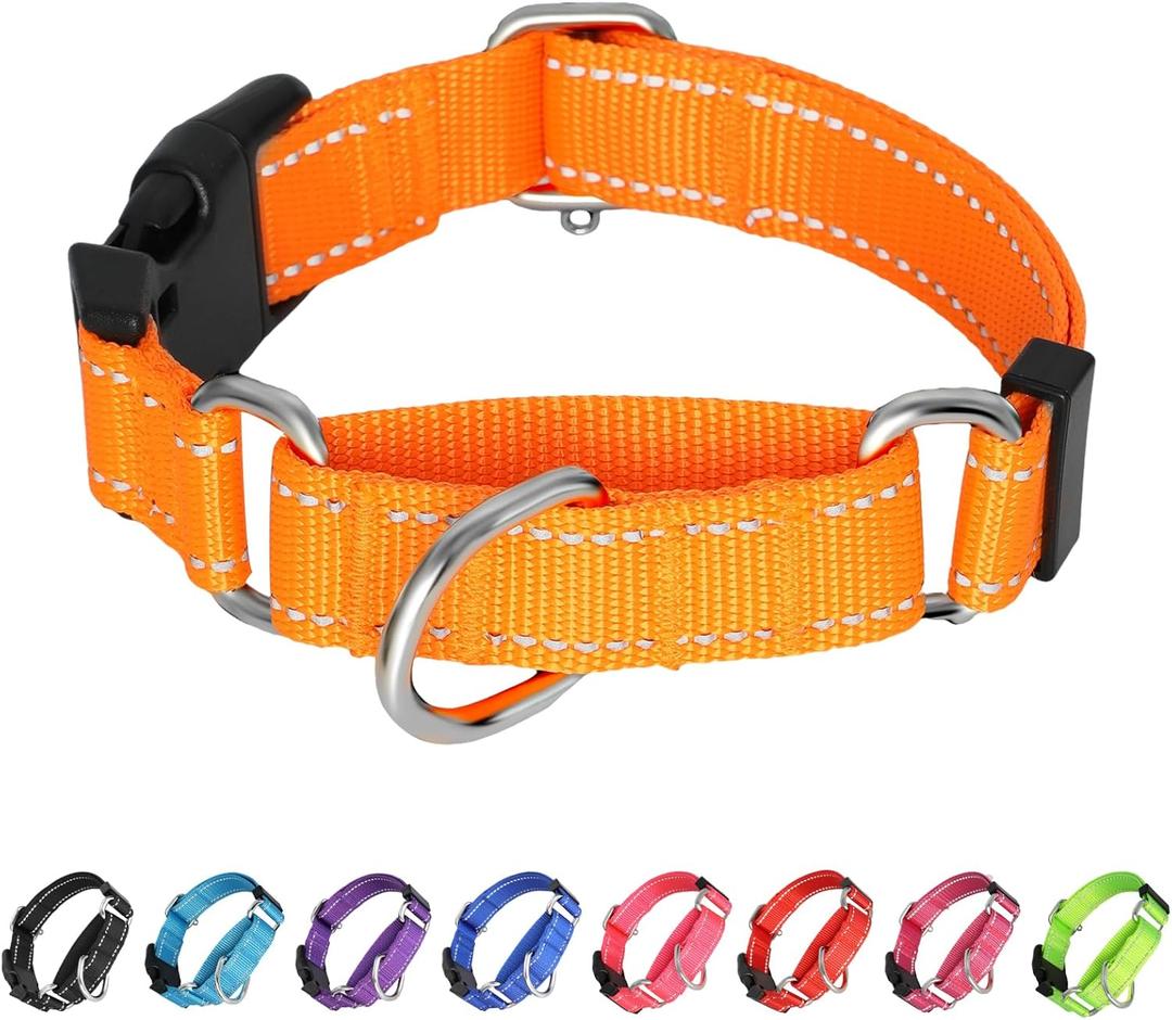Martingale Collar for Dogs,Reflective Martingale Dog Collars with Quick Release Buckle,Adjustable Nylon No Pull Dog Collar for Walking Training(Blue, Extra Large) (Medium, SUPER-Orange)