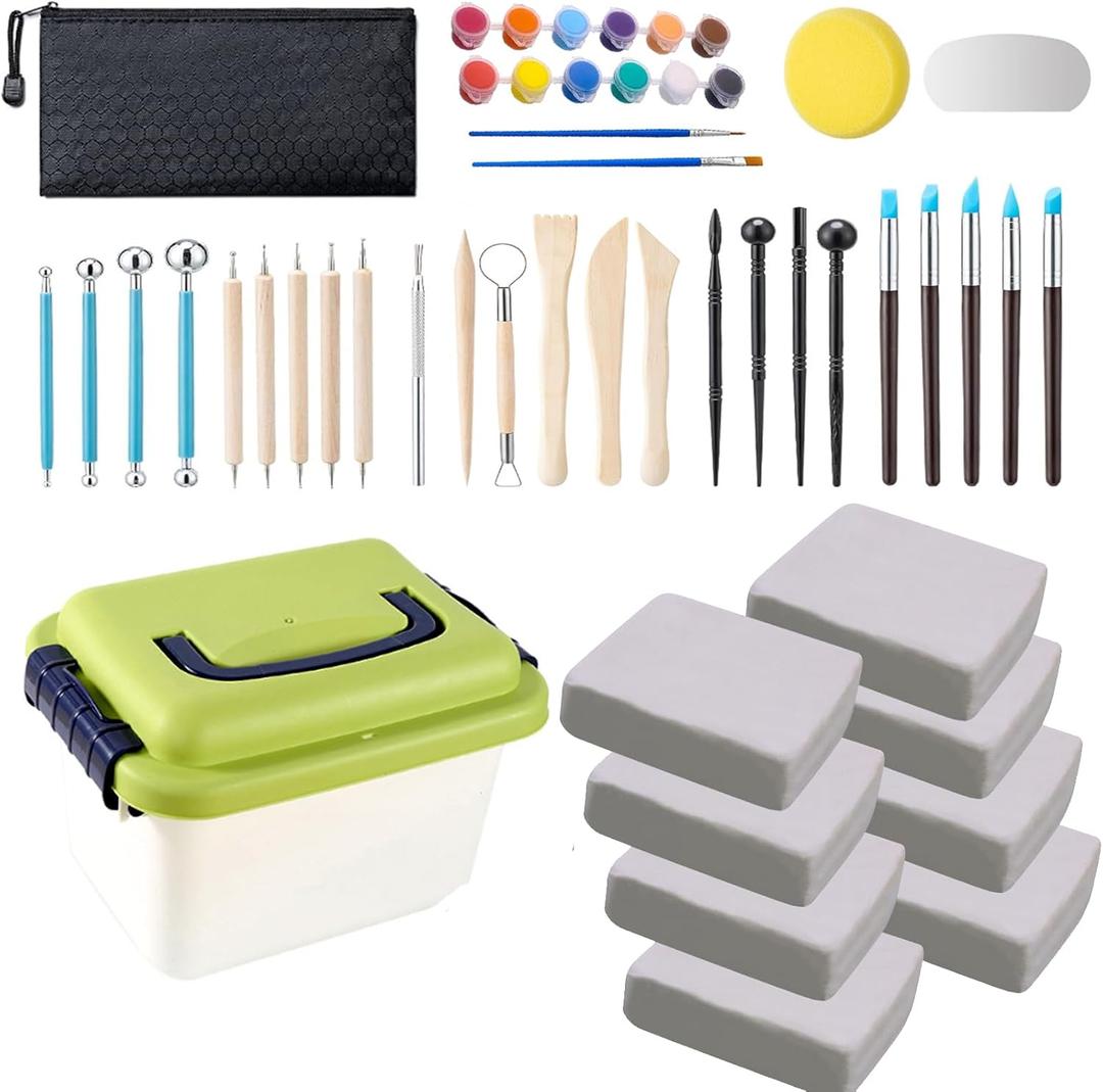 10 lb White Natural Air-Dry Clay + 30 pcs Pottery Tools + Storage Box,Ideal for Wheel Throwing,Hand Building,Sculpting;Great for All Skill Levels;Whiteware Clay for Pottery (White 10LB)