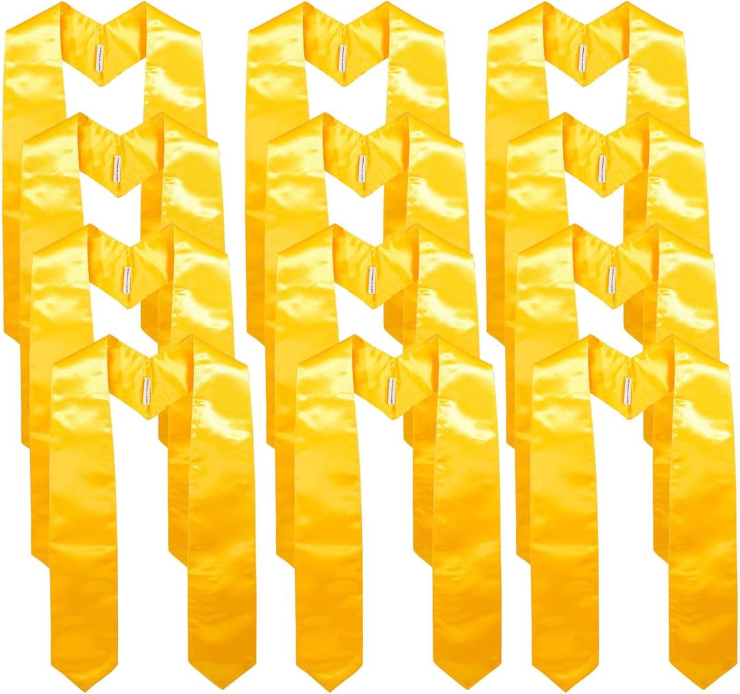 GraduationMall 12 Pieces 72 Inch Plain Graduation Stole Bulk Sublimation Blank Honor Graduation Sash Unisex Adult (Gold / 12 Pack)