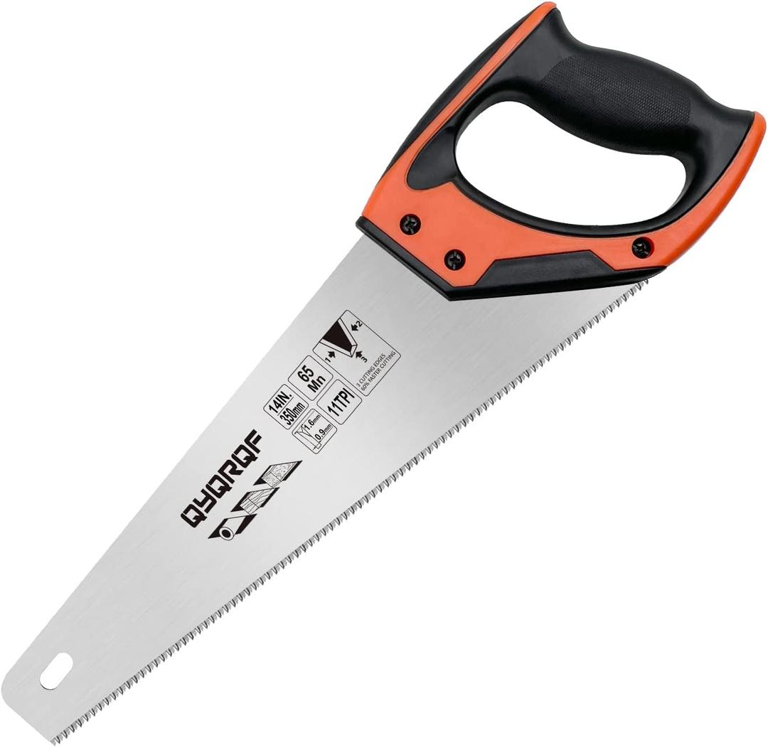 14 Inch Hand Saw, Heavy Duty Wood Saw with Ergonomical Handle Rust-proof Handsaw for Sawing Pruning Gardening Wood Plastic and Drywall (Orange)