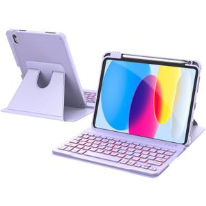 RAYMCRAFT for iPad 11th(A16, 2025)/10th Generation Case with Keyboard, 360 Rotatable Case & Detachable Backlit Keyboard, Precision Cutouts and Pen Holder for iPad A16 11''/10th 10.9'', Purple