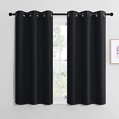 NICETOWN Halloween Blackout Draperies Window Curtain Panels, Autumn/Winter Thermal Insulated Solid Grommet Blackout Curtains/Drapes for Cafe (Set of 1, 42 inches by 48 inches, Black)
