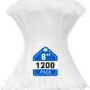 Zip Ties, RAZCC 1200pcs Cable Zip Ties 8 Inch, Heavy Duty White Plastic Wire Ties with 50lb Tensile Strength, Self-Locking Nylon Cable Ties, Wire Management for Indoor and Outdoor