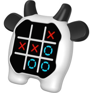 Tic Tac Toe Game, Animal-Themed 3-in-1 Handheld Puzzle Game Console, Board Games for Kids and Adults, Portable Travel Games for Car Ride, Birthday Gifts for Ages 3+,Cow
