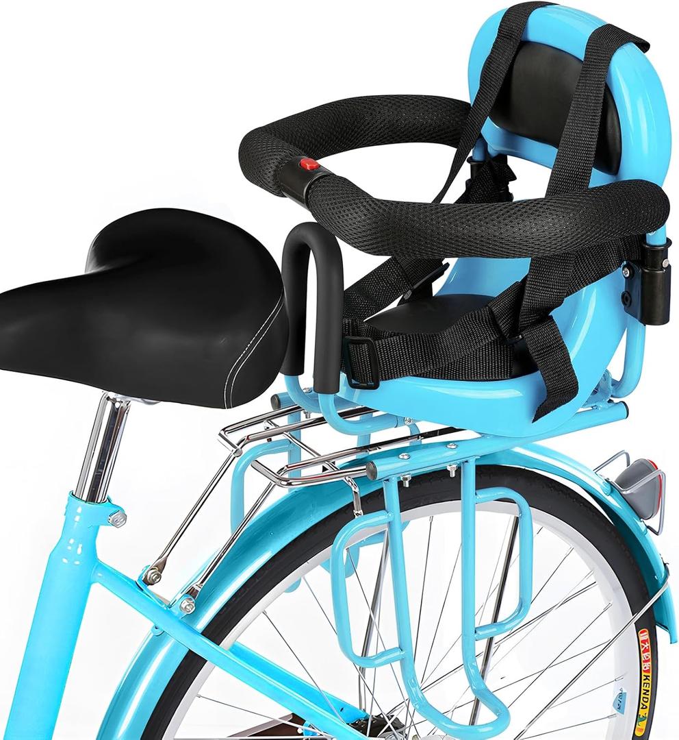 Kid's Bike seat Rear Child Carrier Bike Chair for Bicycle Kids seat for Children 2~4 Years,Weight 55 lbs (rear mounted blue)