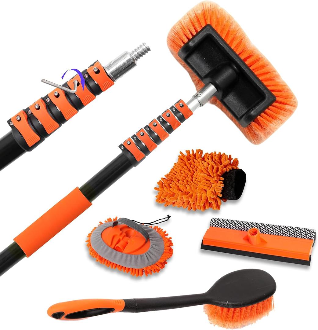 18FT Reach 6-in-1 Car Wash Brush Kit with Telescopic Pole for RV