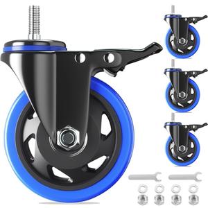 5 Inch Stem Caster Wheels Heavy Duty with Dual Locking 2200Lbs, Threaded Stem Casters 3/8" -16 x 1, Swivel Industrial Casters Set of 4, Wheels for Cart and Furniture