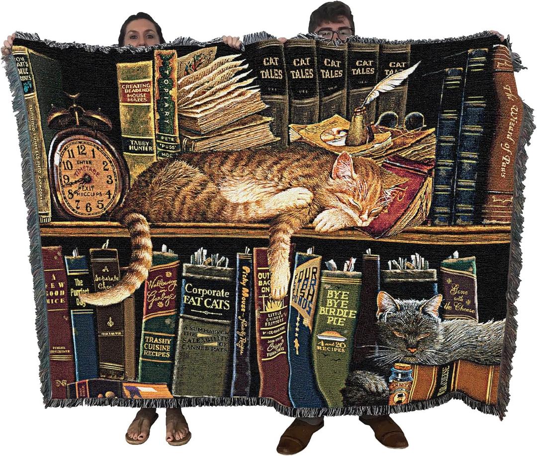 Pure Country Weavers Remington The Well Read Blanket by Charles Wysocki - Gift for Cat Lovers - Tapestry Throw Woven from Cotton - Made in The USA (72x54)