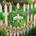 2 x St Patricks Day Door Decorations, Shamrock Wooden Sign for Saint Patrick's Day Decor, Shamrock Hanging Decoration for Front Door and Wall (Light yellow)